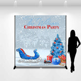 Lofaris Blue Christmas Tree Sleigh Custom Party Backdrop